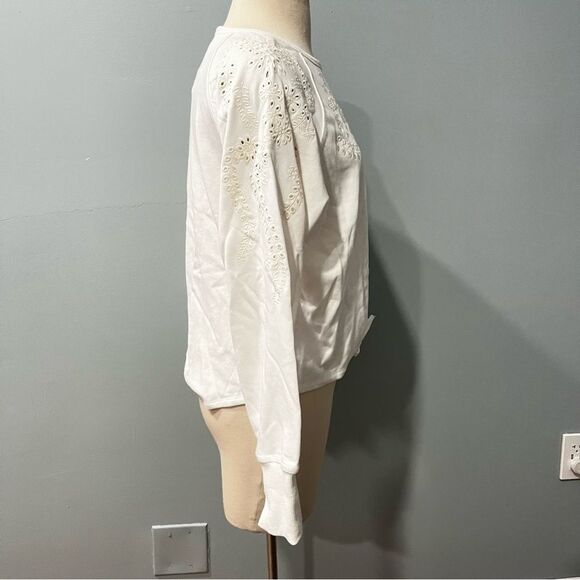 NWT SugarLips White Floral Embroidered Tie Front Long Sleeve Sweatshirt Size Sm - Picture 3 of 7